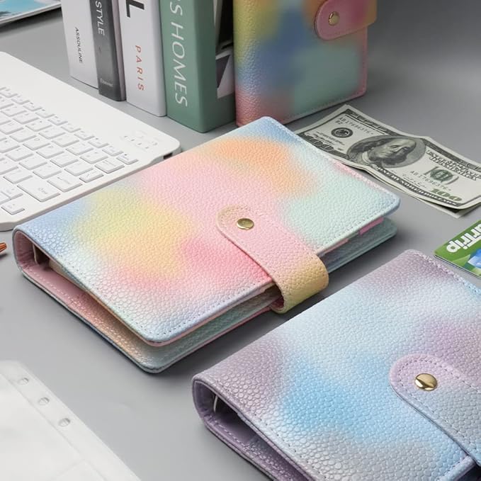 Pink PU Leather Budget Binder Cover, for A6 6-Ring Money Organizer Budgeting Refillable Loose Leaf Receipt Binder Notebook Bookmark Planner Book with Card Pockets Snap Buckle