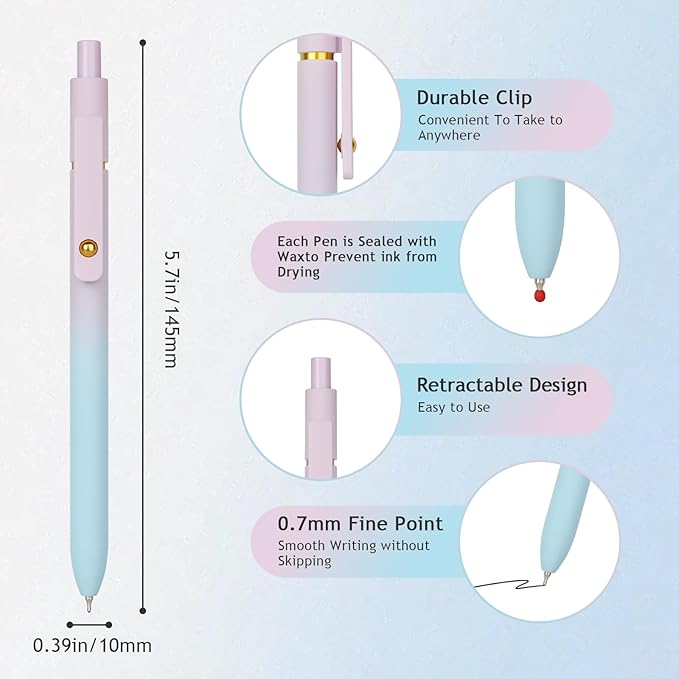 Ddaowanx Gel Pens, 0.7mm Quick Dry Fine Point Smooth Writing Pens, Cute Office School Supplies Gifts for Women (12 Pcs Gradient, Black)