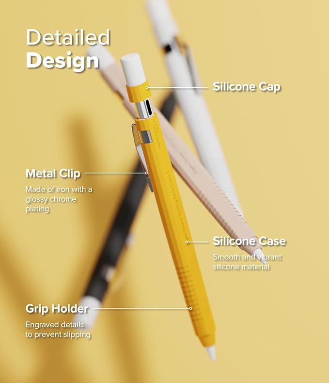 Ringke Silicone Drafting Pencil Case Compatible with Apple Pencil USB-C Case, Perfect Grip Silicone Protective Cover Sleeve Accessories - Yellow