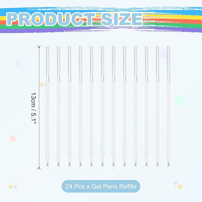 PATIKIL 0.5mm Gel Pens Refills, 24 Pack Glitter Gel Pens Sparkle Metallic Ink Fine Point Colored Refill Set for Adults Coloring Books Journaling Scrapbooking Art Drawing, White