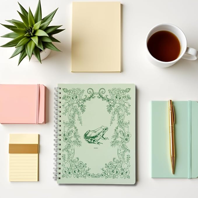 Pearhead Spiral Hardcover Notebook 8x10 – Frog Toile College-Ruled Writing Journal with 200 Lined Pages, Perforated Paper for School, Work & Notes