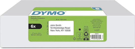 DYMO Authentic LW Large Shipping Labels DYMO Labels for LabelWriter Label Printers 2-5/16" x 4 Print Up to 6-Line Addresses 6 rolls of 300 (1800 Total)
