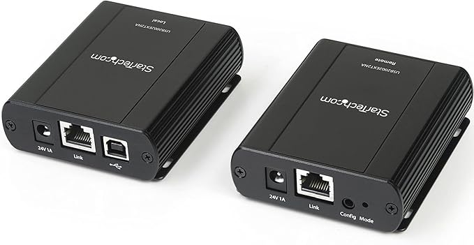 StarTech.com 2 Port USB 2.0 Extender Hub Over Cat5e/Cat6 Cable (RJ45) - 330ft/100m Industrial Metal USB Extender Adapter Kit w/ESD Protection - Externally Powered - 480 Mbps (USB2002EXT2NA)