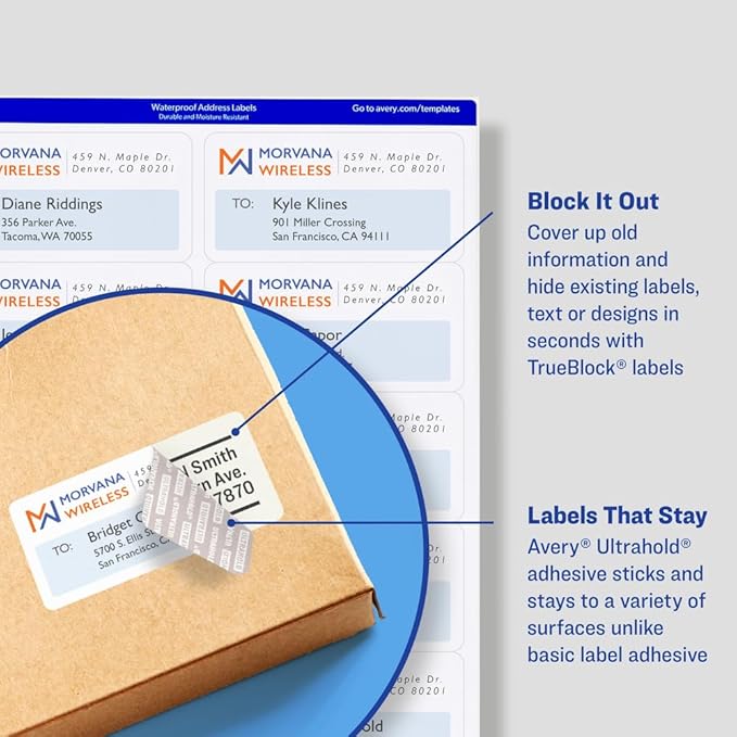 Avery Waterproof Printable Shipping Labels with Sure Feed, 2" x 4", White, 100 Blank Mailing Labels (15513)