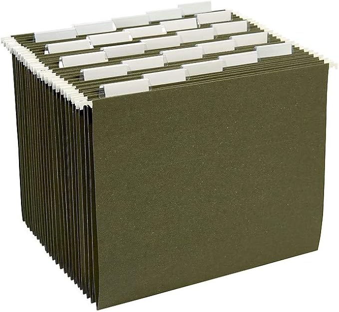 Staples Recycled Reinforced Hanging File Folders, Letter Size, 5‑Tab, Standard Green, Tear‑Resistant – 25/Box