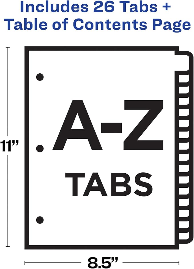 Avery A-Z Dividers for 3 Ring Binders, 26 Tabs per Set, Customizable Table of Contents, Multicolor Arched Tabs, Great for Organizing Reports, Projects, and More (12 Sets of 11844)