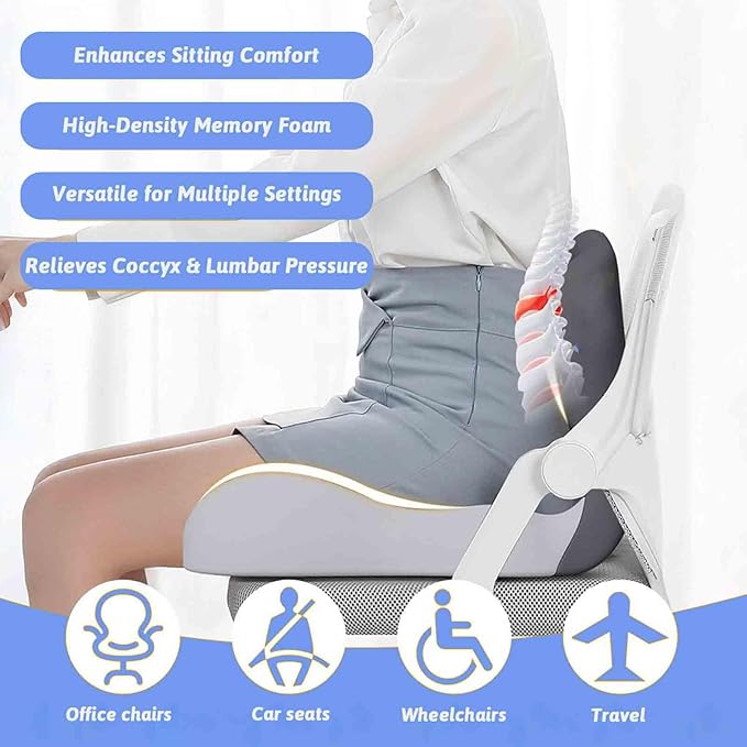 Back and Seat Cushion, Car Seat Cushion, Memory Foam L-Shaped Integrated Seat Cushions, Ergonomic Car Cushion for Big People with Back Support (Green)
