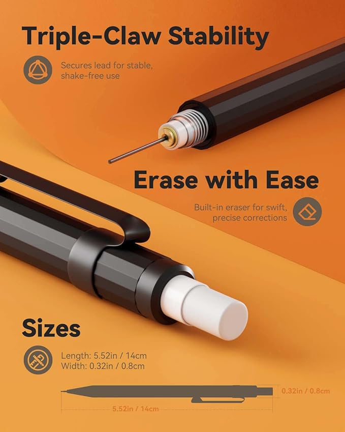 Four Candies Metal Mechanical Pencils 0.5, with #2 Pencil Leads 0.5mm, Eraser Set and Eraser Refills, 19-Count Pack with Case, Back to School Supplies for Writing, Drafting, Drawing