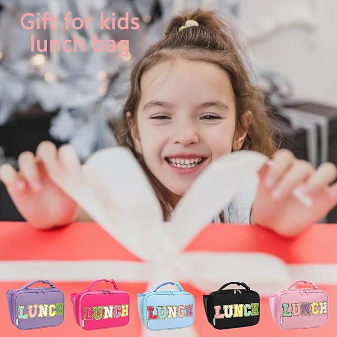 Insulated Lunch Box for School, Thermal Reusable Durable Freezable Lunch Bags for Kids Boys Girls Men Women - Small Soft Cooler Portable Lunch Tote Kit for Work Picnic Travel,Pink Alphabet