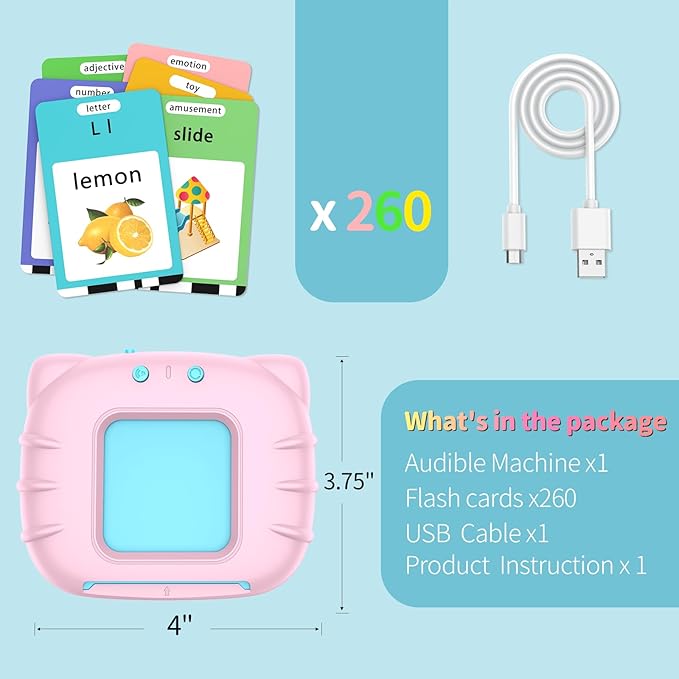 Educational Learning Toys - 520 Sight Words Talking Flash Cards, Autism Sensory Toys, Pocket Speech for Toddlers, Valentine's Day Present Birthday Gift for 1 2 3 4 5 6 Year-Old Girls, Pink
