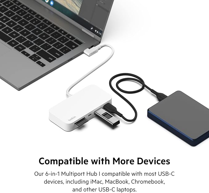 Belkin 6-in-1 USB-C Hub, iMac 24 inch Docking Station with SD & microSD Card Reader, Gigabit Ethernet, 2 USB-A Ports, and USB-C Port for Fast Data Transfers and Peripherals
