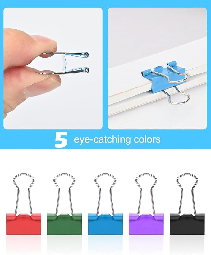 CUARUSUIKA Binder Clips Set,40Pack, 1 in Small Clip, Paper Clips for Office, Home, School, Crafts, Business(Mixed Color)