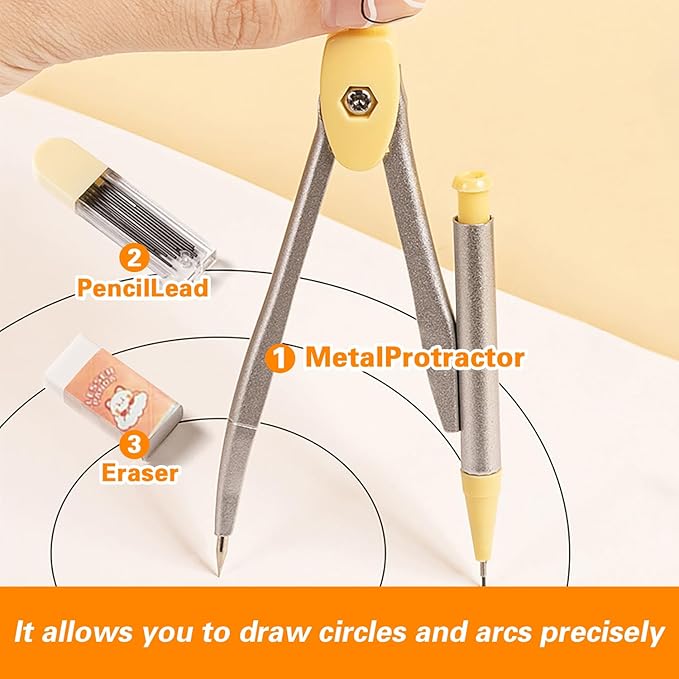 7Pcs Geometry Set for Students – Math Protractor, Compass Geometry Tool, Ruler & Mechanical Pencil, Back to School Math Kit for Kids, School Supplies for Classroom, Drafting Tools with Case