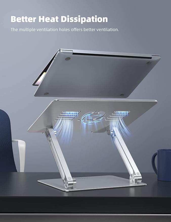 Lamicall Adjustable Laptop Stand, Portable Laptop Riser, Aluminum Laptop Stand for Desk Foldable, Ergonomic Computer Notebook Stand Holder for MacBook Air Pro, Dell XPS, HP (10-17.3'')- Silver