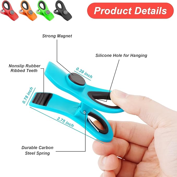 30 Pack Chip Clips Bag Clips, Paper Clips, Binder Clips, Multicolor Magnetic Clip for Food and Other Packages, Multipurpose Refrigerator Magnet Clip, Office Paper Clamps