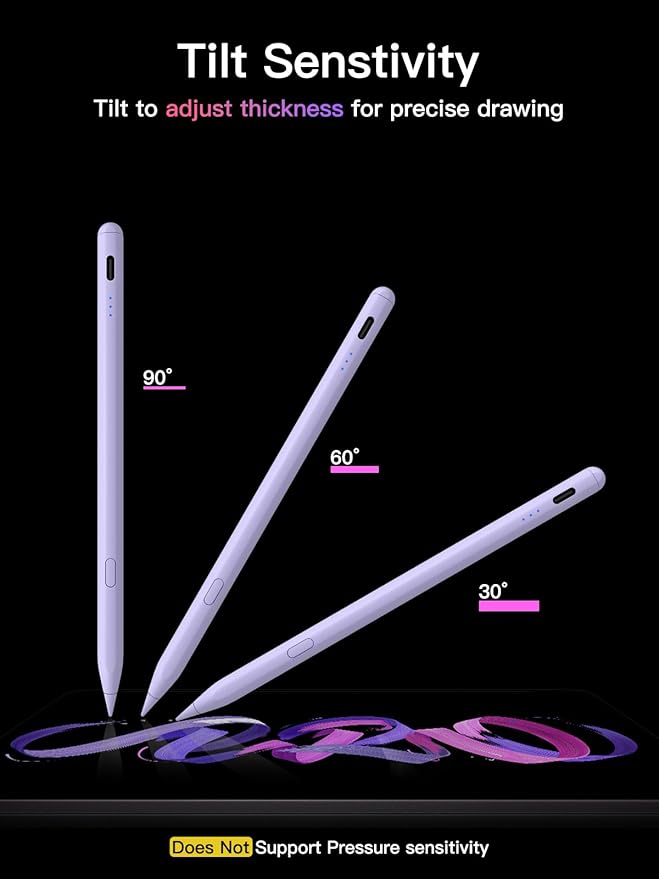 Stylus Pen for ipad 2018-2025, USB-C Fast Charging Pencil, Pixel-Perfect Tilt Sensitivity for iPad 11/10/9/8/7/6/A16, iPad mini 7/6/5, iPad Air M3/2 11"/13"/5/4/3, iPad Pro M5/4 13"/12.9″/11″ Purple