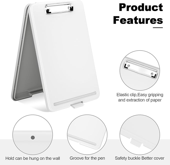 Hongri Clipboard with Storage, 8.5 x 11 Nursing Clip Board Foldable Storage for Nurses, Lawyers, Students, Classroom, Office, School, Size 13.4 x 9.4 X 0.9 in, White