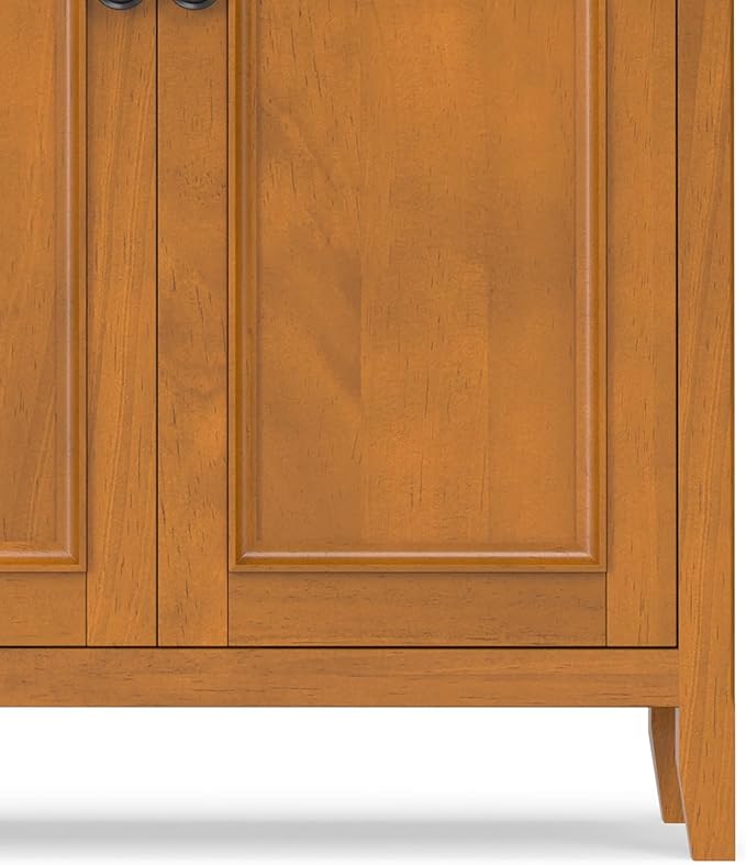 SIMPLIHOME Amherst Storage Cabinet - 66 inch Wide Solid Wood 4-Shelf Sideboard Cabinet in Light Golden Brown, Transitional Buffet for Living Room or Dining Room with 4 Doors and Adjustable Shelves