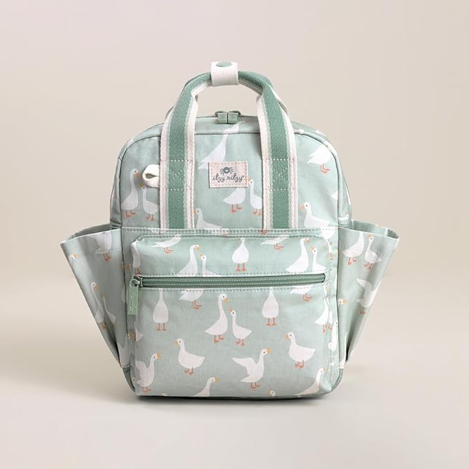 Itzy Ritzy Toddler Backpack - Daycare Bag - Features Adjustable Shoulder Straps, 2 Side Pockets & Spacious Interior with Wipeable Fabric Lining & Name Label, Goose