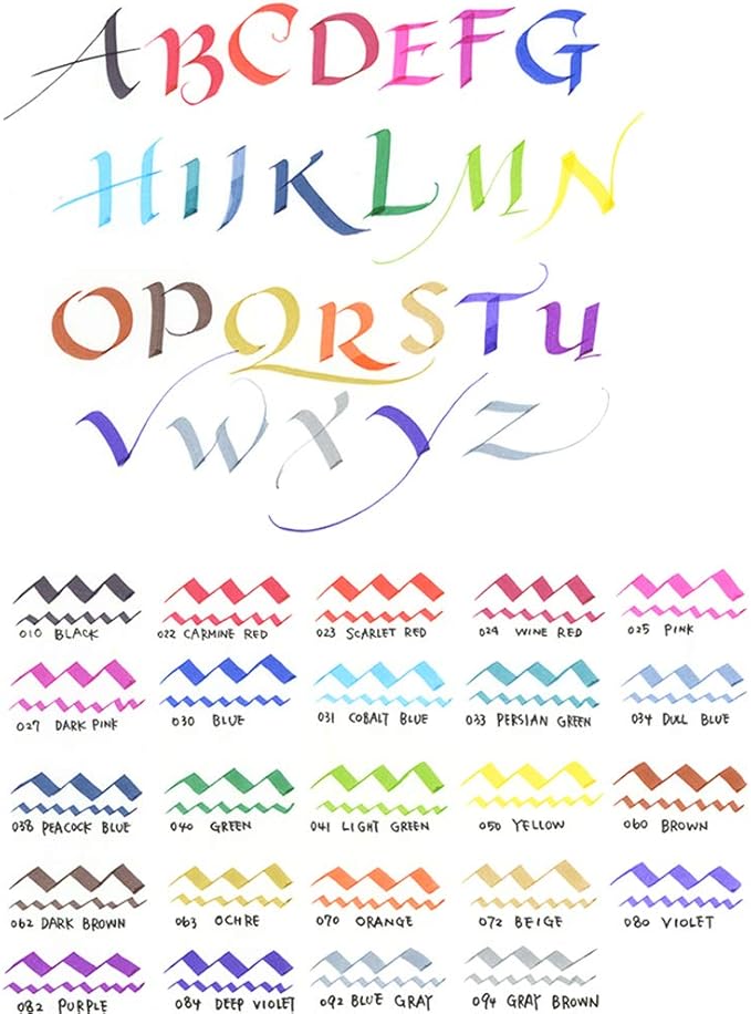 Kuretake ZIG Calligraphy Marker Pens, 24 Colors set, 2mm & 3.5mm Dual Tip Markers, for Writing & Hand Lettering, for Professional, Beginner, Water-based dye ink, Made in Japan