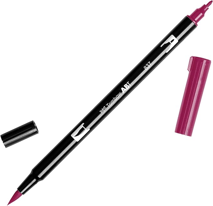 Tombow 56595 Dual Brush Pen Art Marker, 837 - Wine Red, 1 Pack. Blendable, Brush & Fine Tip Marker