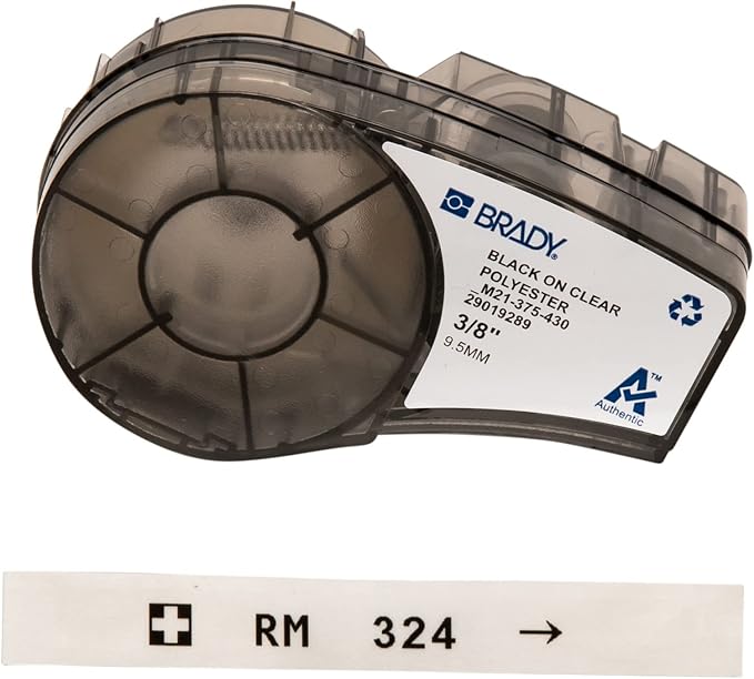 Brady Authentic (M21-375-430) Harsh Environment Polyester Label for Lab, Asset Tracking and Datacom Labeling, Black on Clear- ForM210, M210-LAB, M211, BMP21-PLUS and BMP21-LAB Printers, .375" W, 21' L