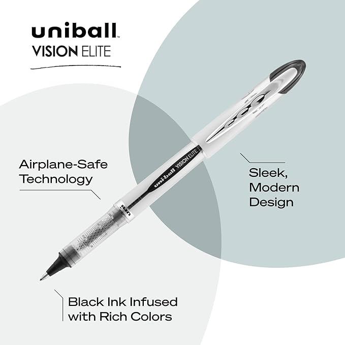 uni-ball Vision Elite Rollerball Pens Bold Point, 0.8mm, Black, 12 Pack