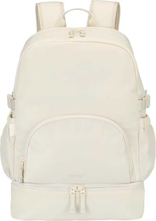 Bentgo 2-in-1 Adult Backpack & Insulated Lunch Bag – Lightweight, Water-Resistant Travel Backpack with 9 Compartments, Laptop Sleeve & Trolley Sleeve for Work & Everyday Use (Bone)