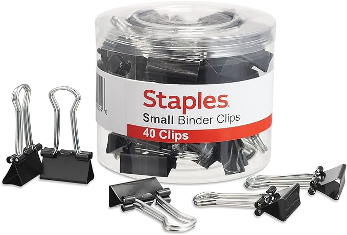 Staples Binder Paper Clips, 3/8 Inch Capacity, Small, 40-Pack, Black