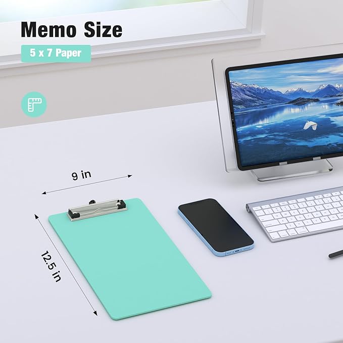 Small Clipboards, A5 Plastic Mini Teal Clip Board for Classroom, Students, Kid, Size 6" x 9" with Low Profile Clip, Office & School Supply