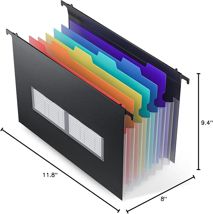ThinkTex Plastic Expanding Hanging File Folders, 7 Innovative 1.2" Accordion Pockets, Large Capacity, Multi-Color Tabs, Letter Size for File Cabinet - 1-Pack