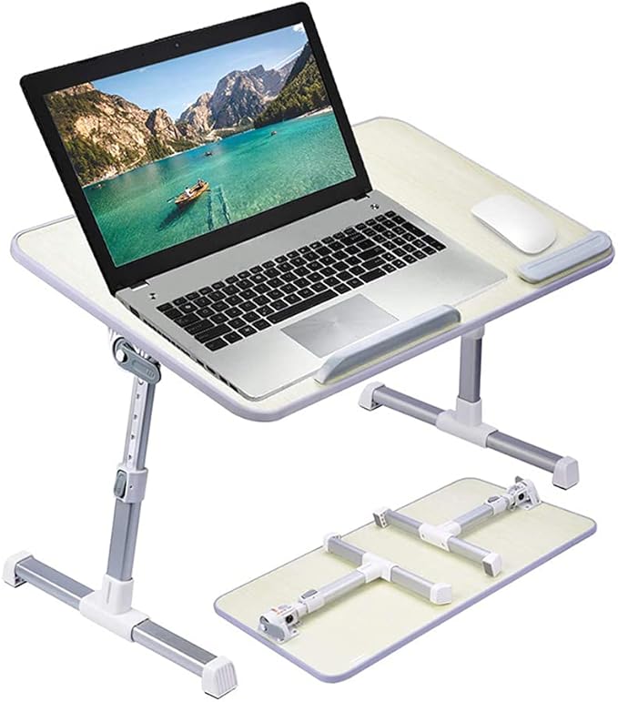 Amazon Basics Portable Foldable Adjustable Laptop Stand Tray Table Lap Desk for Bed and Couch, Fits up to 17-Inch Laptop, 13"x24", Cream