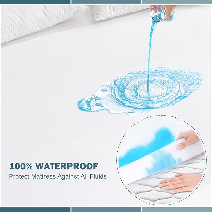 King Waterproof Mattress Protector Deep Pocket Mattress Cover, Soft Breathable Mattress Pad, Fitted Noiseless Waterproof Bed Cover Stretch to 25"