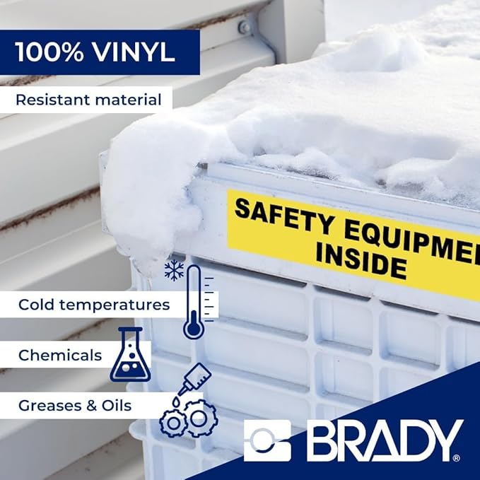 Brady Authentic (M4C-1000-595-WT-BK) All-Weather Vinyl Labels 1 in W x 25ft Black on White. for use with BMP41, BMP51, M410, M510, and M511 Label Printers.