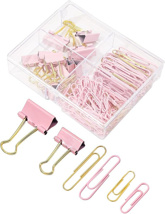 LIONSOUL Paper Clips Binder Clips Assorted Size, 165 Pcs, Cute Paperclips for Document Organizing, Colored Binder Clips Paper Clips Set for Office, School, Home Supplies (Pink)