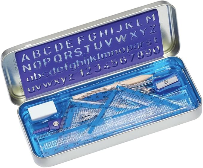 STAEDTLER 10-Piece Math Set with Metal Compass 36-Pack (36 Sets of 10 pcs), 6" Ruler & Triangle Squares, 45° & 30/60° Set Squares, Alphabet Stencil - Measuring Tools, 360 Count
