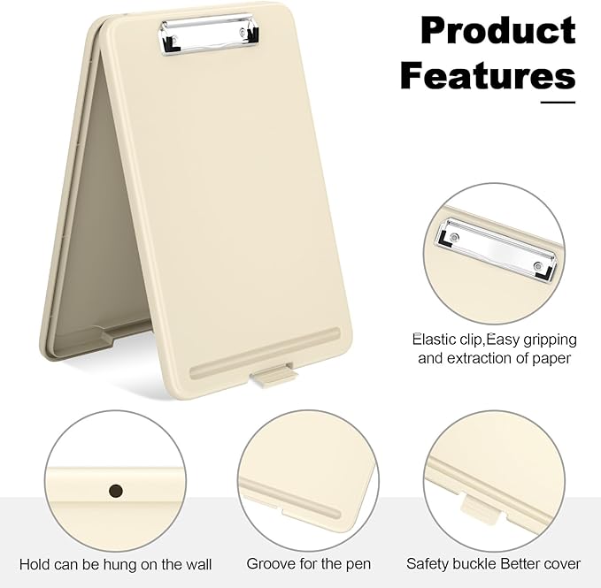 Hongri Clipboard with Storage, 8.5 x 11 Nursing Clip Board Foldable Storage for Nurses, Lawyers, Students, Classroom, Office, School, Size 13.4 x 9.4 X 0.9 in, Khaki