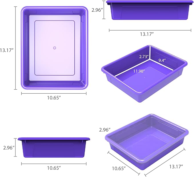 Storex Letter Size Flat Storage Tray – Organizer Bin for Classroom, Office and Home, Violet, 5-Pack (62521A05C), 10 x 13 x 3 Inches
