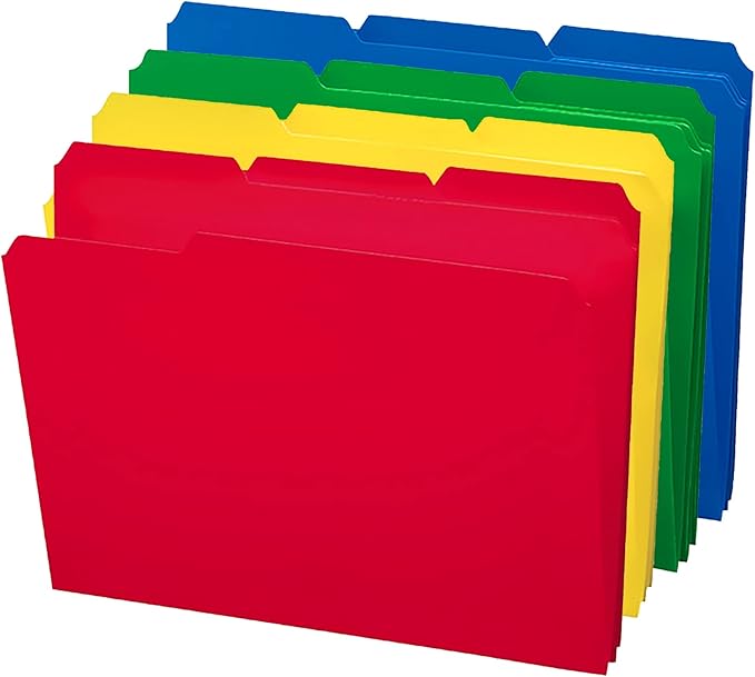 Smead Poly File Folder, 1/3-Cut- Tab Letter Size, Assorted Colors, 24 per Box (10500)