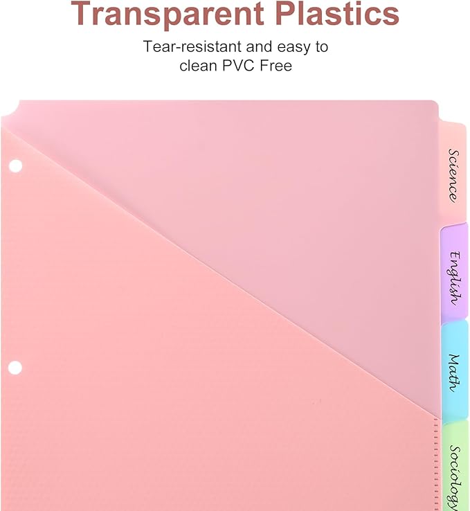 5 Tabs Dividers with Pockets for 3 Ring Binder, 15 Counts Binder Dividers for US Letter Size, Binder Dividers with Tabs for School Office and Home Organization, 5 Pastel Color (3)