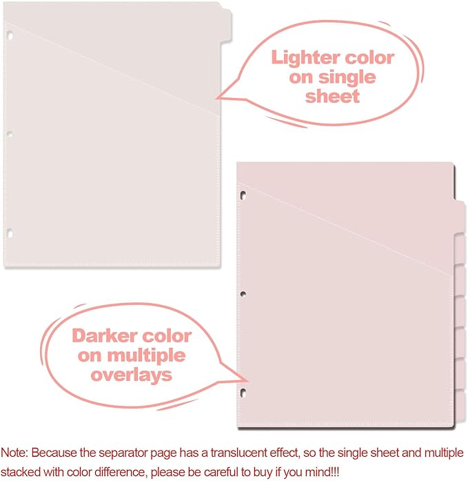 Koqye Binder Dividers with Pockets - 8 Plastic Dividers for 3 Ring Binders - A4 Bividers with Pocket & Tabs for Planners (Pink - 8 Tabs)
