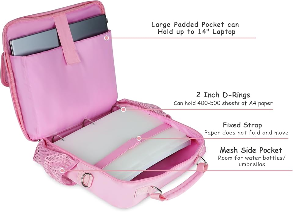 Zipper Binder 3 Ring, 500 Sheets Capacity, 2 Inch Binder with Shoulder Strap Fits for 14 Inch Laptop School and Office