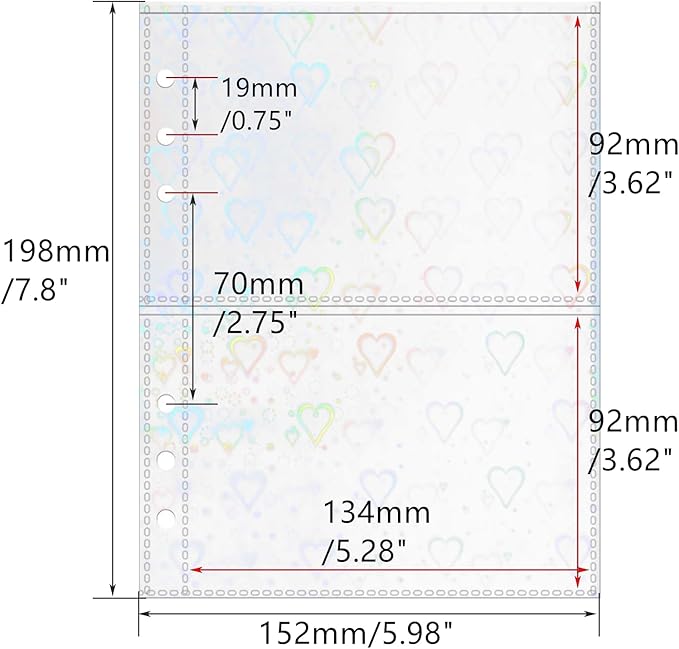 A5 Photocard Sleeves 20pcs Frosted Sheet Protectors 5.2'' x 3.7'' 2 Pocket Picture Card Insets Love Flashing Clear PP Photo Album Refill Pages for 6 Ring Binder (Love Flashing, A5-2Pocket)