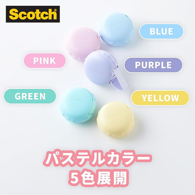 3M MCR-AP Scotch Mending Tape, Macaron Type, Dispenser, Assorted Pack, 5 Colors x 1 Each