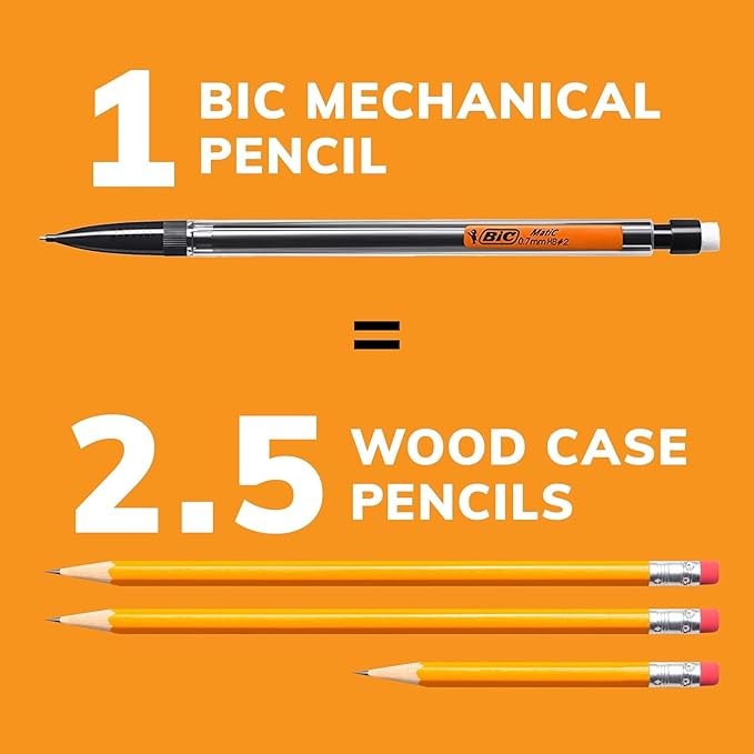 BIC Mechanical Pencils #2 Extra Smooth, 0.7 mm Medium Point, Transparent Barrels with Assorted Colored Clips - Bulk Pack of 80 Lead Pencils