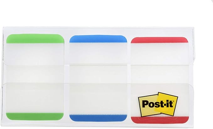 Post-it Tabs with On-The-Go Dispenser, 1-Inch Lined, Green, Blue, and Red, 12-Tabs/Color, 108 tabs/Dispenser