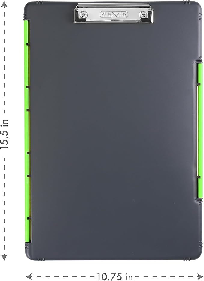 Dexas Legal Size XL Slimcase 2 Storage Clipboard, Gray with Green Clip, 15.5" x 10.5"