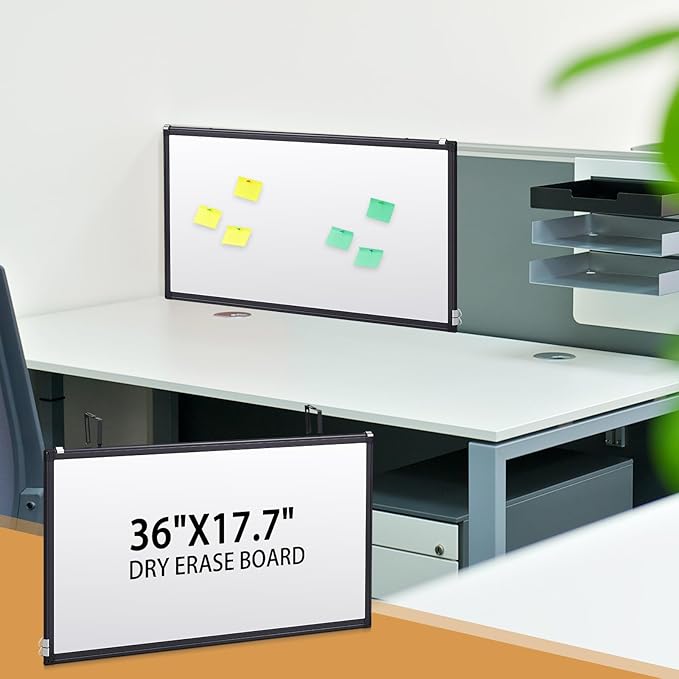 36" x 18" Magnetic Cubicle Whiteboard Erase Board Wall Mount Long Board Black Aluminum Frame Hook Mounting System