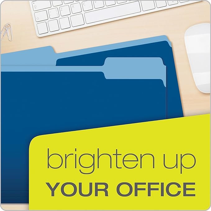 Pendaflex Colored File Folders, 100 Pack, Letter Size (8.5" x 11"), Durable Dark Blue Folders, 3 Tabs for Easy Labeling, Colorful School, Office & Home Document Organization