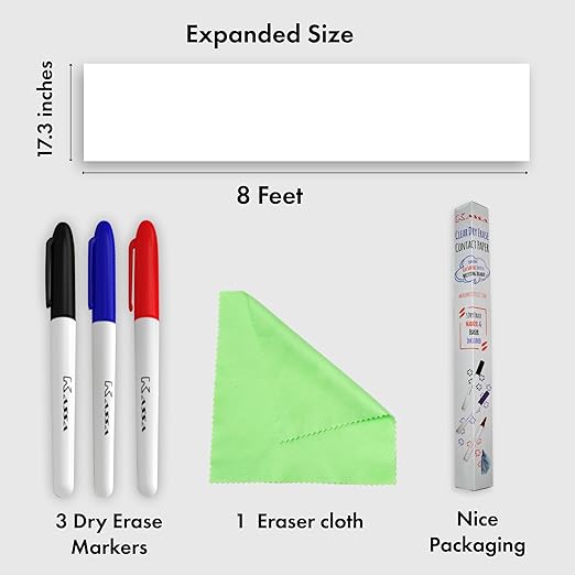Kassa Reusable & Removable White Board Wallpaper | 1.4ft x 8ft Self Adhesive Dry Erase Contact Paper | 3 Markers & Eraser Cloth Included | for Home, Office, School & Kids Art & Decoration